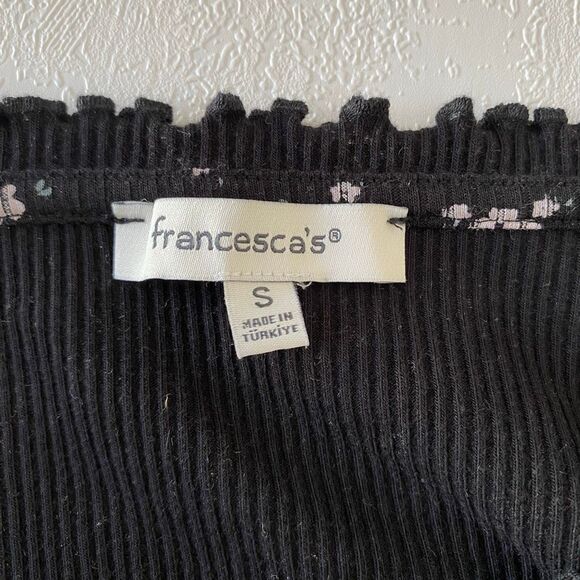 Francesca’s Floral Ribbed Button Front Top – Women’s Small Long Sleeve Stretchy - Picture 5 of 10